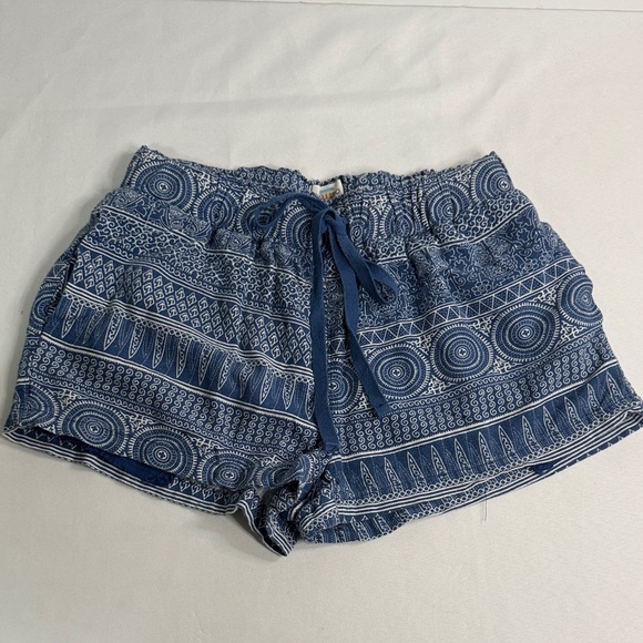 Boho Blue Patterned High Waist Women's Shorts - Picture 1 of 7